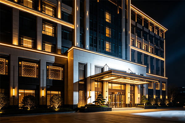 Layered lighting with point, line, and plane techniques on a hotel